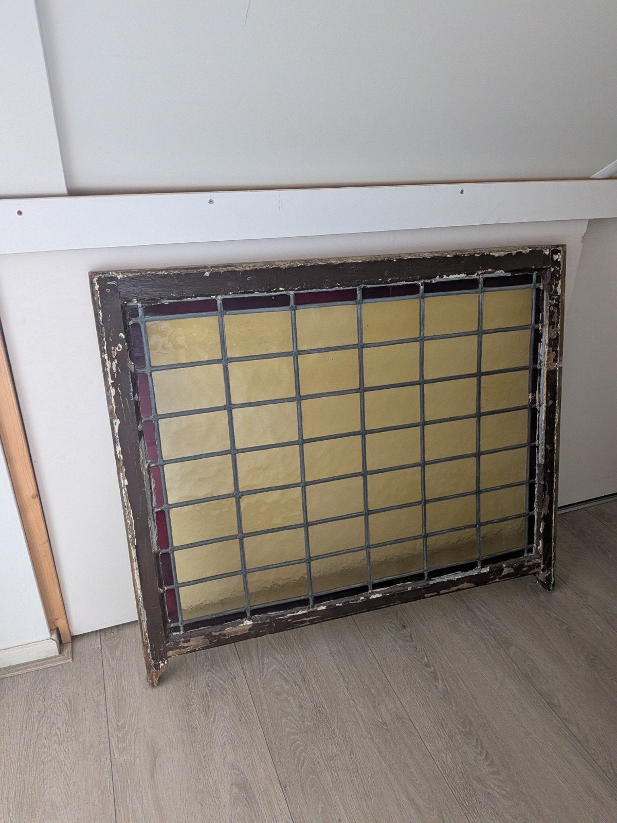Oud glas in lood raam, Doe-het-zelf en Verbouw, Glas en Ramen, Ophalen, Gevelraam of Ruit, Gebruikt, Glas in lood
