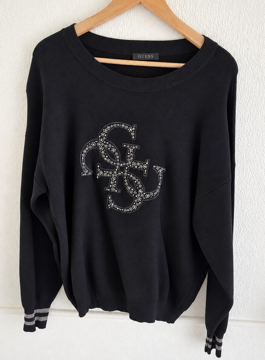 Guess Sylvie Logo Trui, Kleding | Dames, Guess, Zwart, Maat 42/44 (L), Ophalen of Verzenden