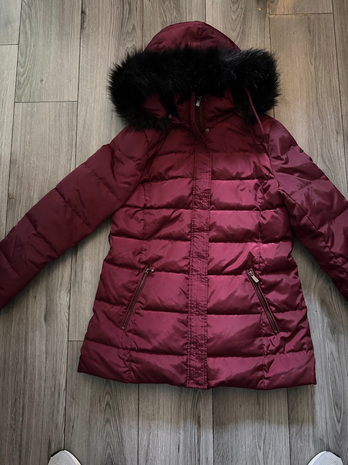 Esprit winterjas bordeauxrood met afneembare bontkraag, Ophalen of Verzenden, Zo goed als nieuw, Maat 46/48 (XL) of groter, Rood
