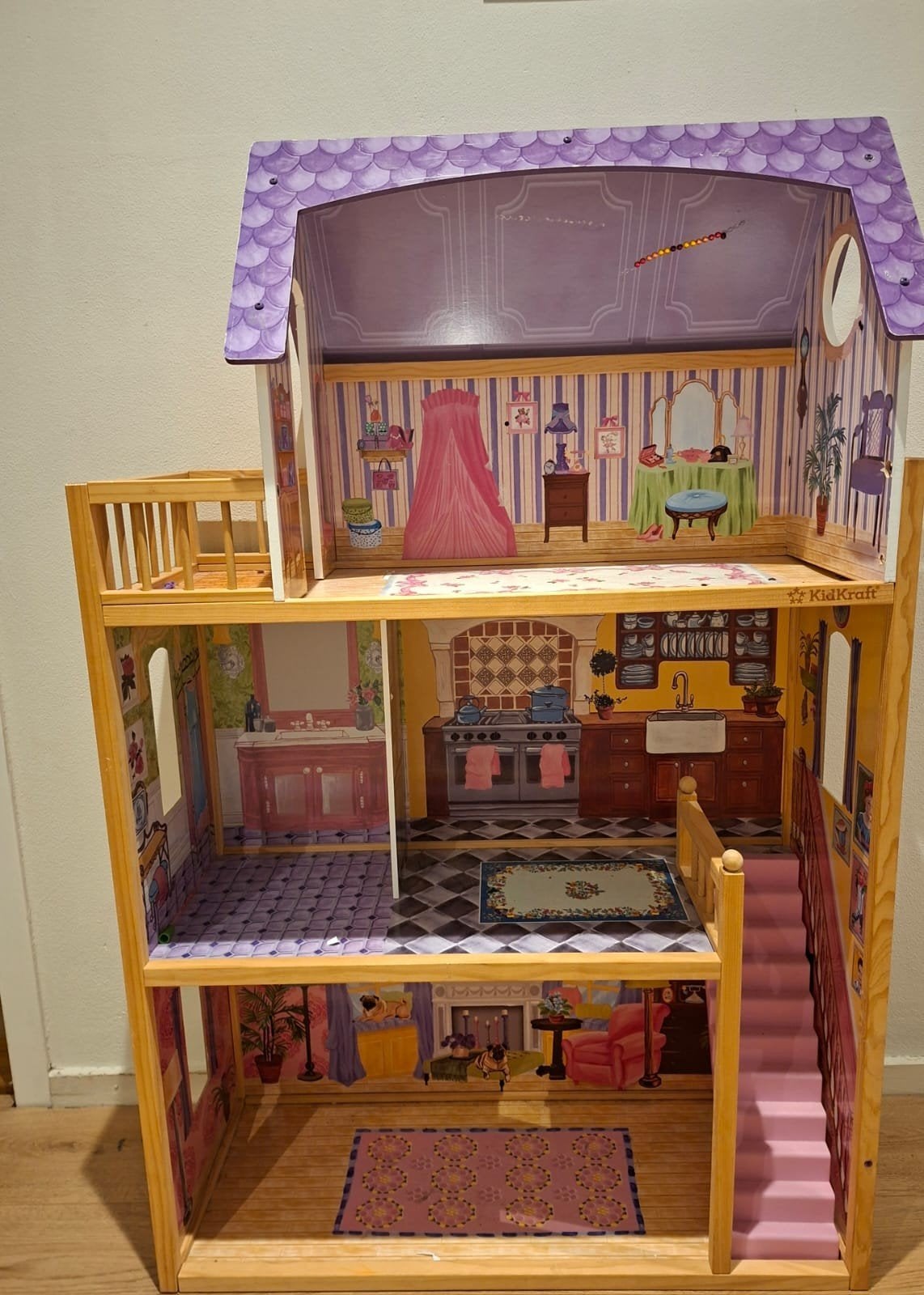 Grote houten poppenhuis KidKraft + veel meubels, poppen & ac, Verzamelen, Ophalen, Zo goed als nieuw, Poppenhuis