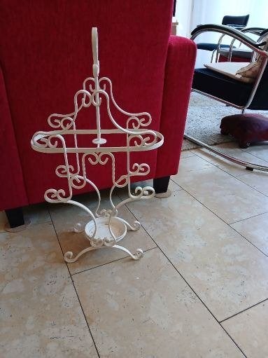 Fraaie metalen Paraplustandaard, wit,  met lekbak,(adv.353), Ophalen of Verzenden, Gebruikt, Metaal