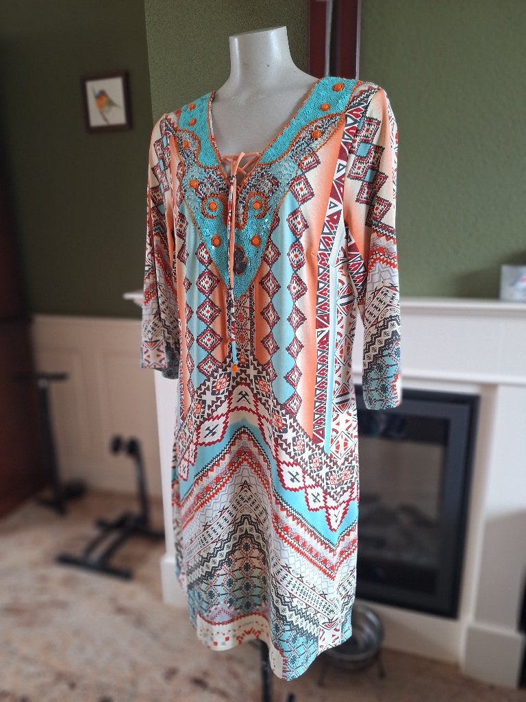 K-Design jurk oranje aqua mooie bewerkte kraag XXL, Kleding | Dames, K-design, Overige kleuren, Verzenden, Maat 46/48 (XL) of groter