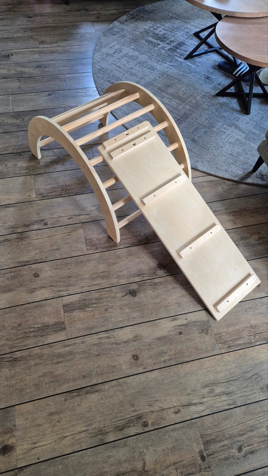 Houten Klimboog / Klimrek 2-delig met Glijbaan - Montessori, Ophalen, Zo goed als nieuw, Klimwand
