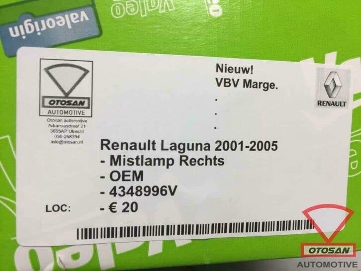 renault laguna 2001 2005 mistlamp nieuw! rechts 4348996v, Renault Group, Contact.group@renault.com, Renault, Nieuw