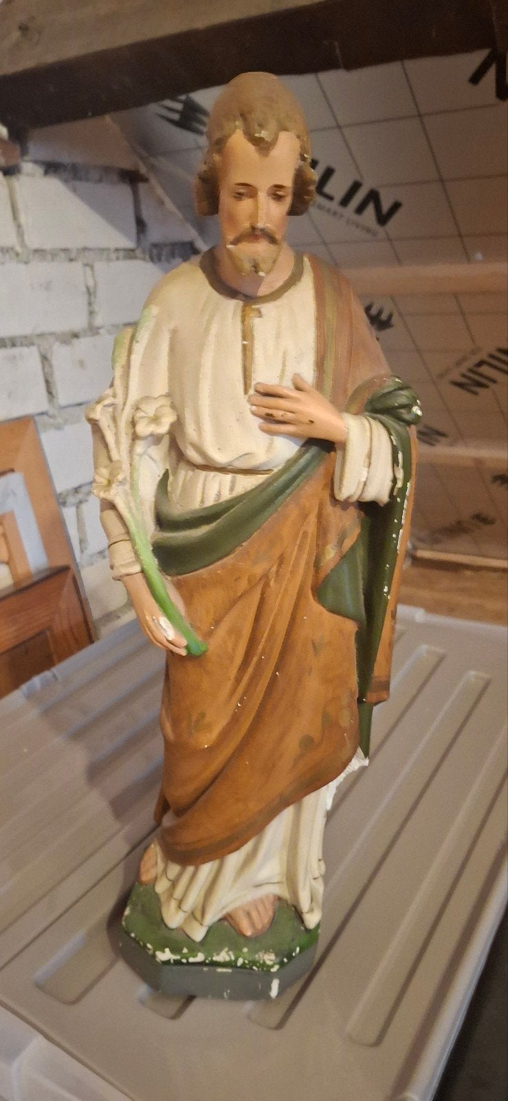 Vintage beeld van Sint Jozef met lelie, Ophalen