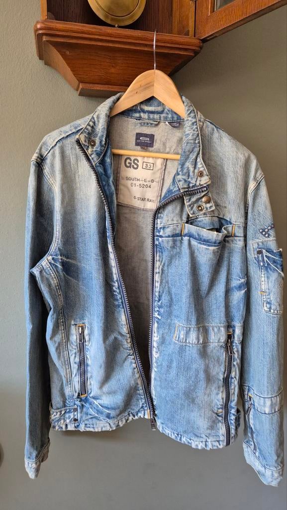 G-star spijkerjack mt XXL zgan met studs en schaafplekken, G-Star Raw, Blauw, Overige maten, Ophalen of Verzenden