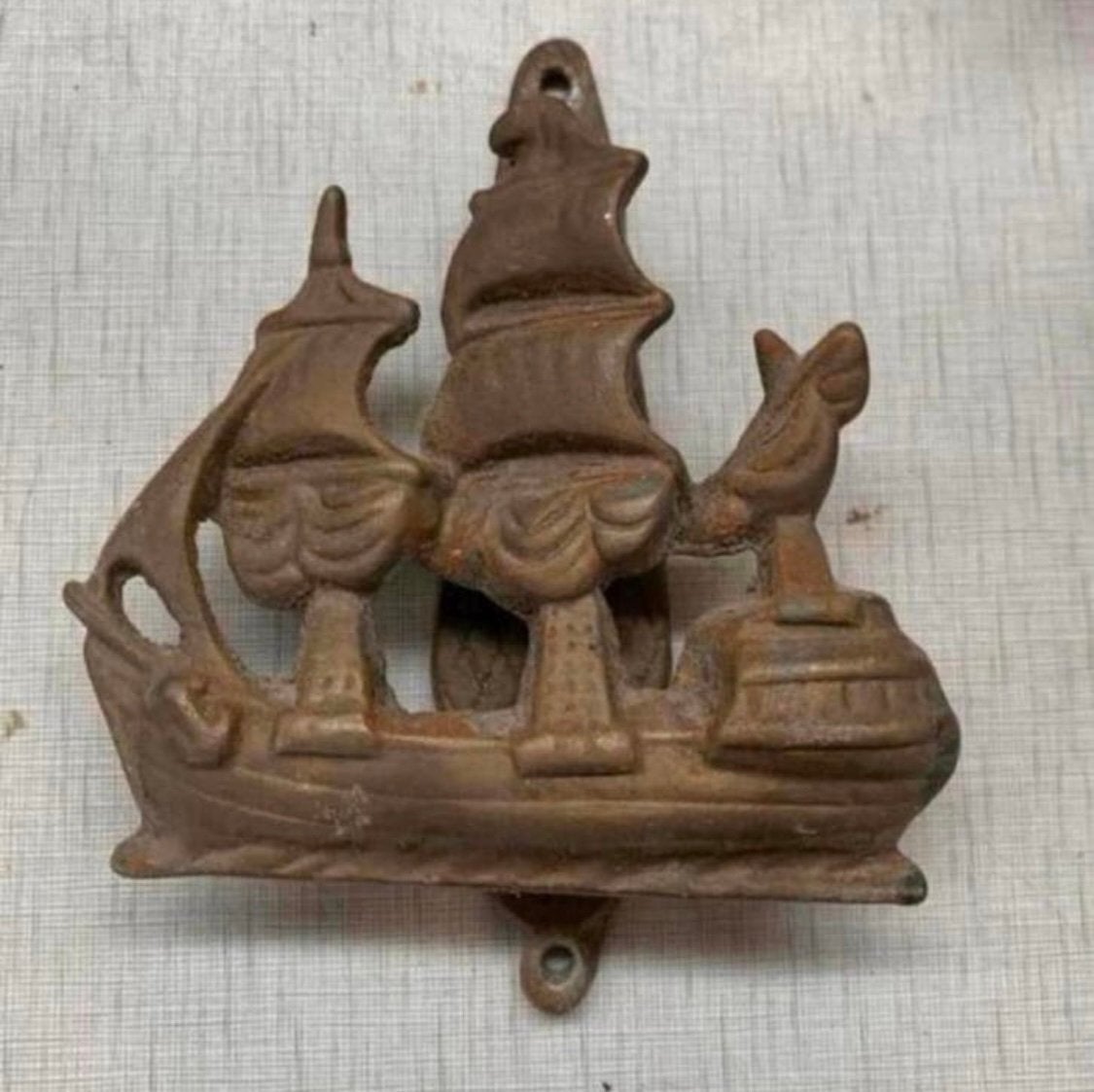 Deur klopper deurbel leuk koperen van v.o.c.zeilschip, Antiek en Kunst, Antiek | Koper en Brons, Verzenden