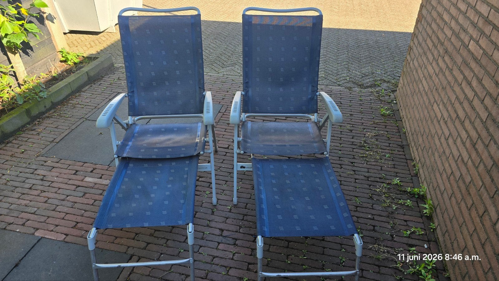 2 Dukdalf campingstoelen met voetensteun - 8 standen, Ophalen