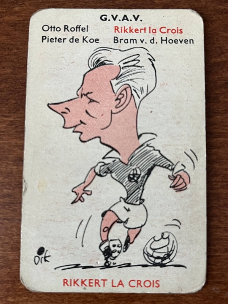 Rikkert La Crois karikatuur Dik Bruynesteyn Monty voetbalpl., Ophalen of Verzenden, Gebruikt, Overige binnenlandse clubs, Poster, Plaatje of Sticker