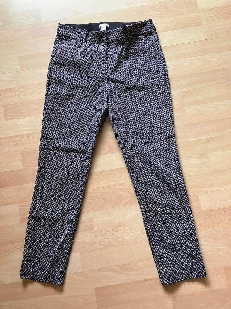 H&M broek katoen met stretch zwart/witte print mt 40 izgs, Maat 38/40 (M), Zwart, Ophalen of Verzenden, Lang