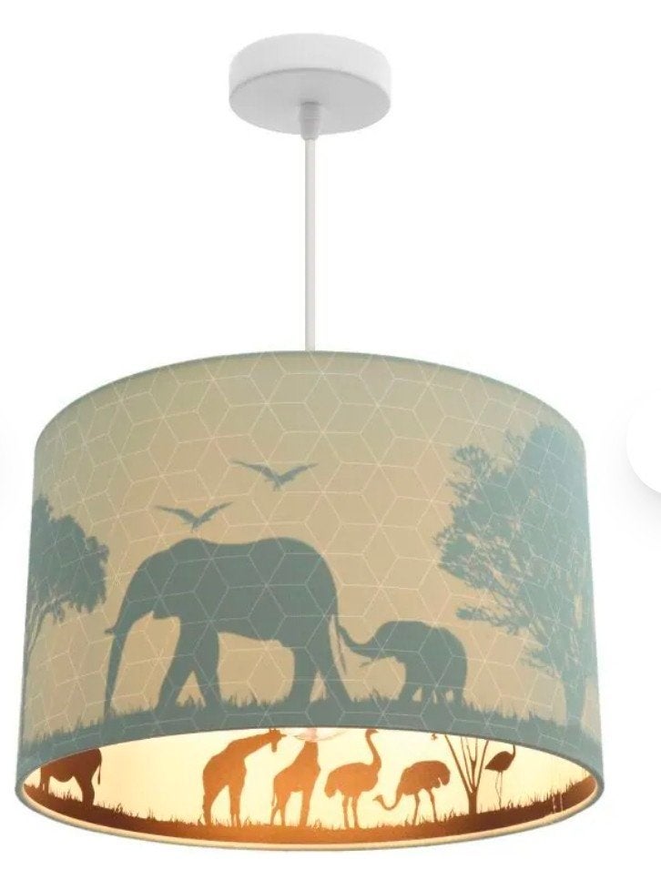 Lampenkap Safari Dieren - Hanglamp Kinderkamer, Ophalen, Zo goed als nieuw, Rond