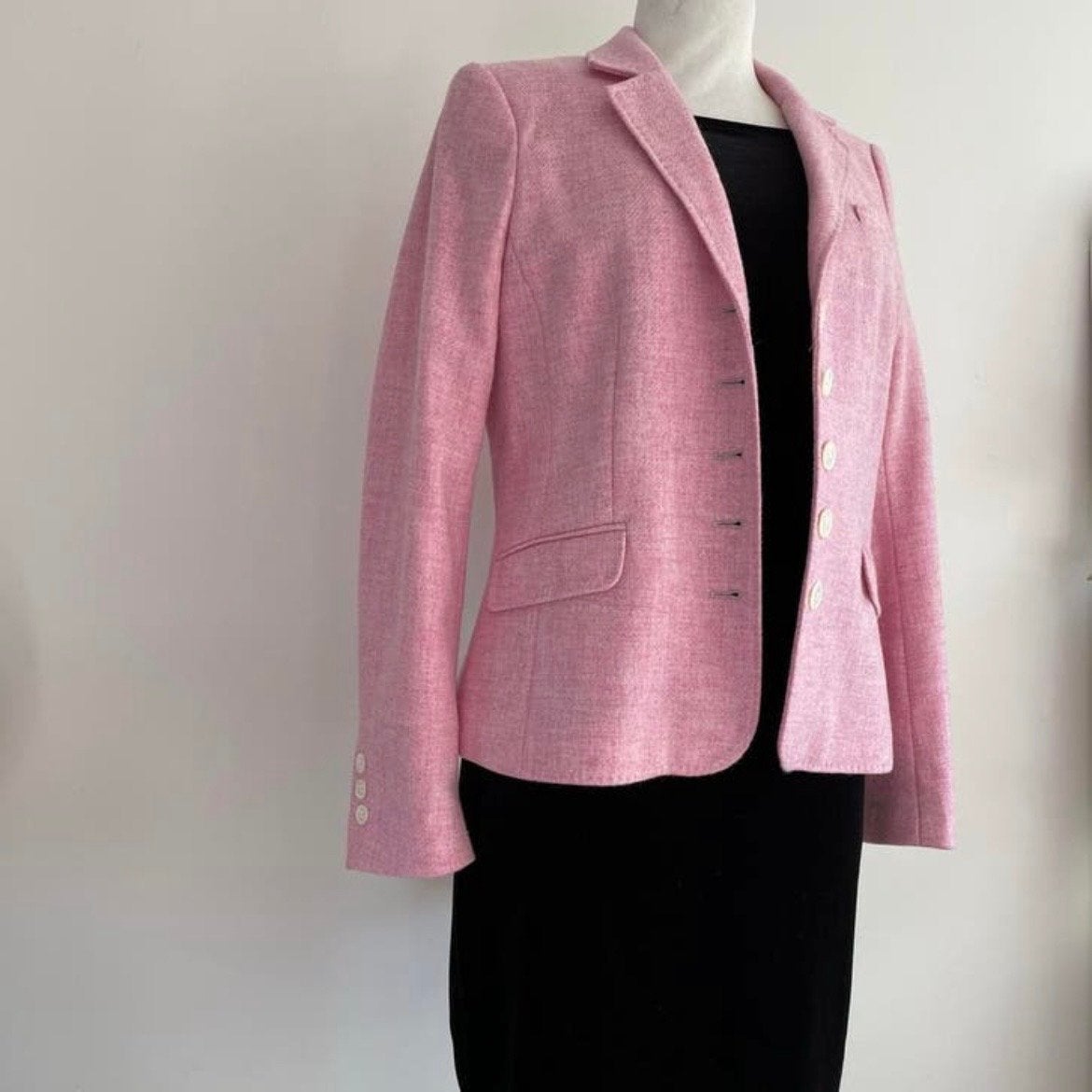 Maat 40/L Prachtig roze tweed dames blazer colbert -100% wol, Maat 38/40 (M), Ophalen of Verzenden, Zo goed als nieuw, Jasje
