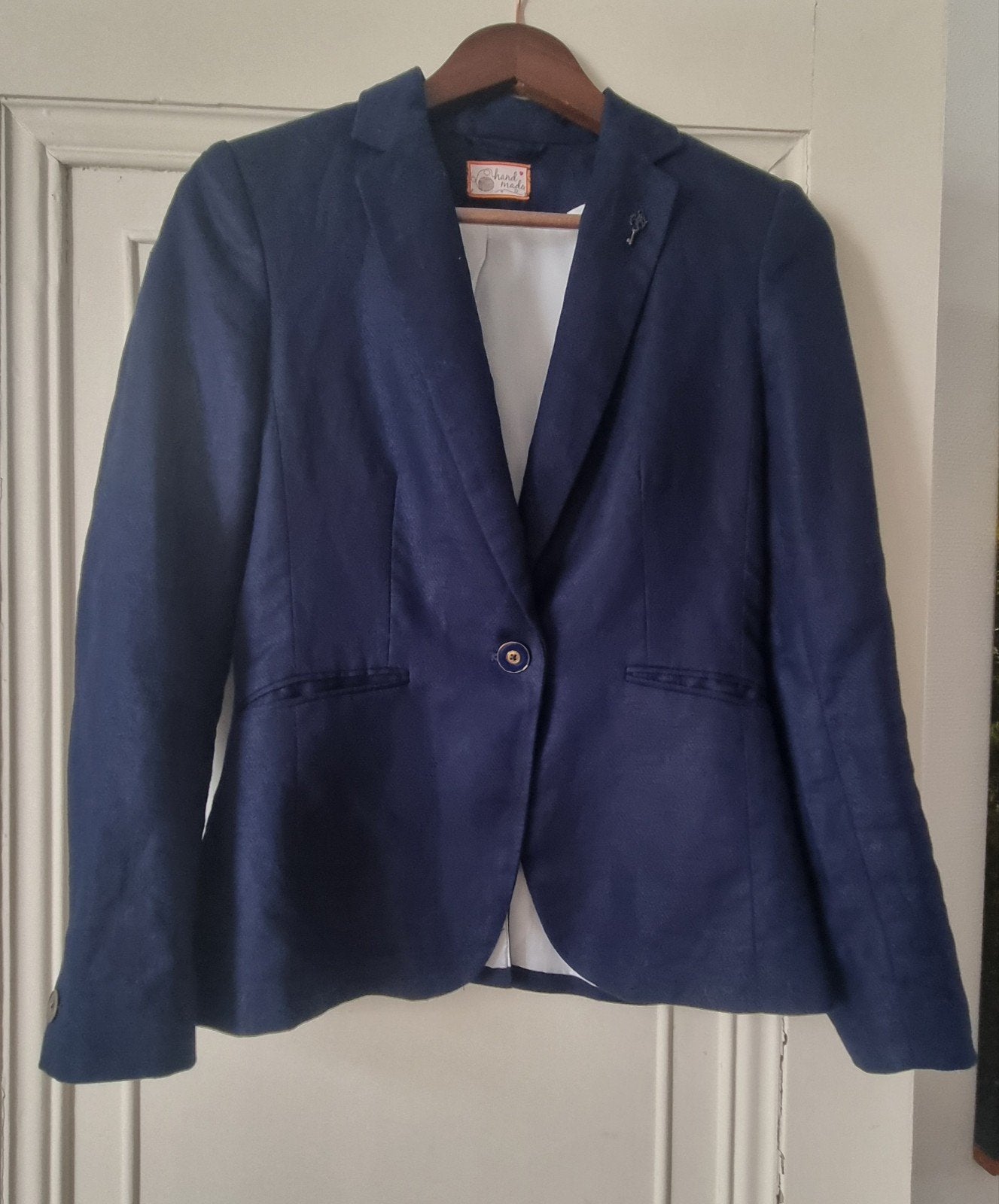 Donkerblauw handmade blazer - Maat 36/38, Blauw, Ophalen of Verzenden, Zo goed als nieuw, Jasje