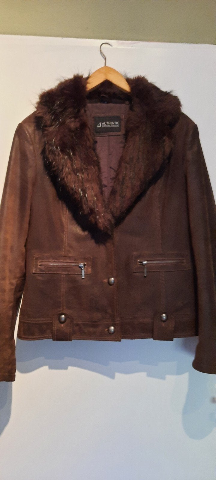 Leren damesjas geruwd leer donkerbruin winterjas 42 stoer, Ophalen, Gedragen, Maat 42/44 (L), Bruin