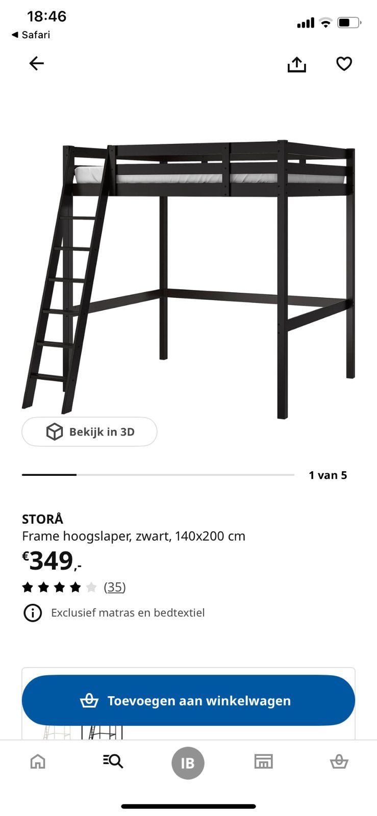 Storå Hoogslaper 2P zwart (ingekort), Ophalen, Hoogslaper, Tweepersoons, 140 cm