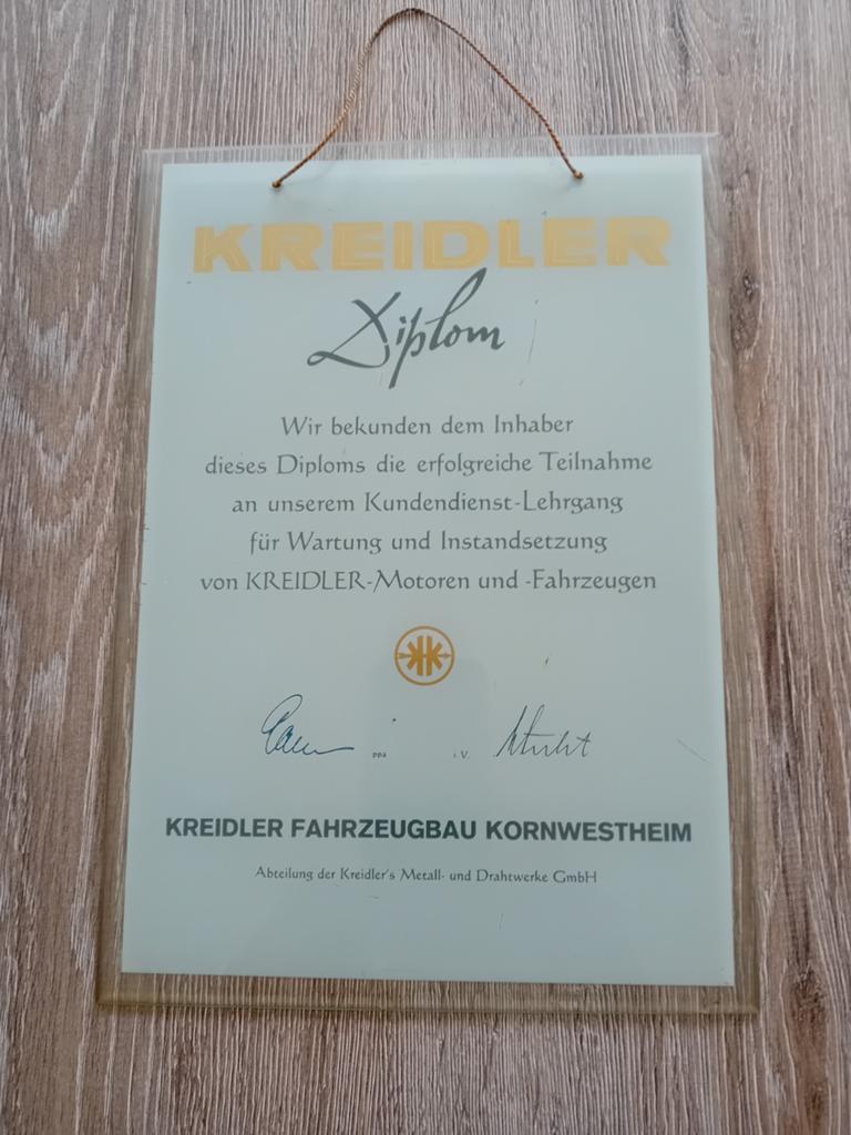 Kreidler Diploma van 1973, Verzamelen, Ophalen of Verzenden, Auto's