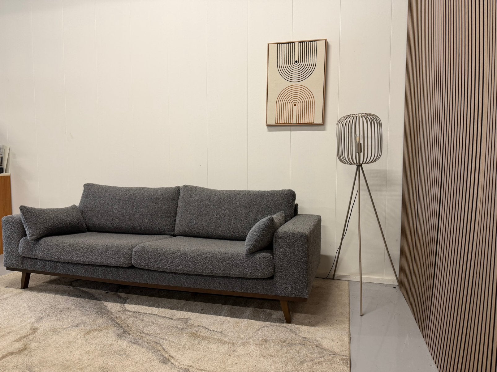 Nous Living - 3 zits Bank - Boucle - Grijs / Donkerblauw, Ophalen of Verzenden, 75 tot 100 cm, 200 tot 250 cm