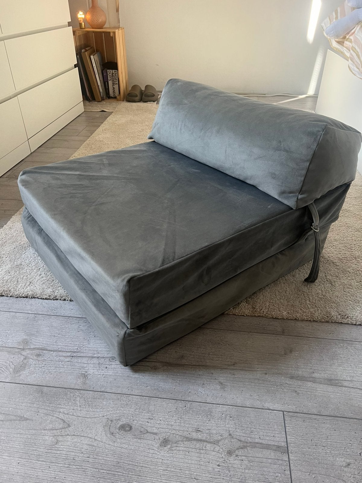 Prachtige Loft 25 Fluwelen Slaapstoel / Vouwmatras ZGAN!, Ophalen, Zo goed als nieuw, Eenpersoons, 90 cm
