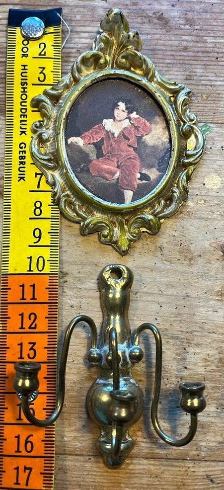 Poppenhuis schilderij en wandkandelaar antiek, Ophalen of Verzenden, Gebruikt, Poppenhuis