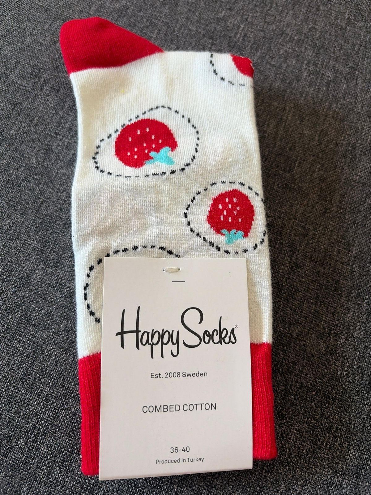Happy Socks aardbei sokken - Maat 36-40, Sokken en Kniesokken, Verzenden, Wit, Nieuw
