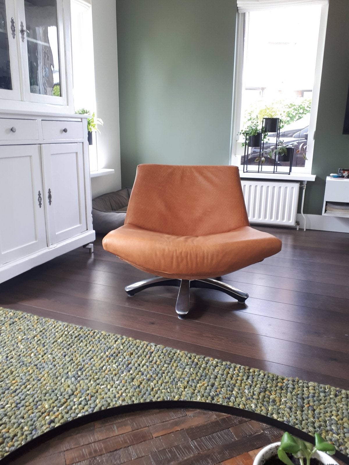 Dykk Coco Leren fauteuil met draaivoet - Cognac kleur, Ophalen, Gebruikt, Bruin, Leer