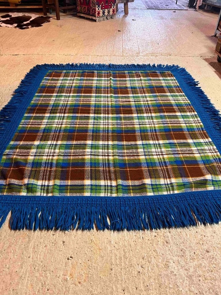 Vintage plaid tafelkleed picknickkleed geruit 147/120 cm, Huis en Inrichting, Blauw, Djt@dejuistetoon.eu, Ophalen of Verzenden