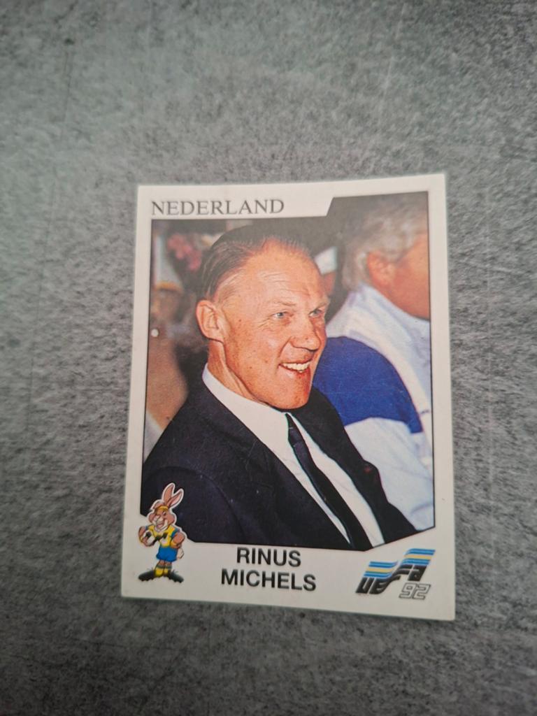 Panini sticker Euro 92 Zweden. Rinus Michels Nederland., Verzenden, Zo goed als nieuw, Sticker