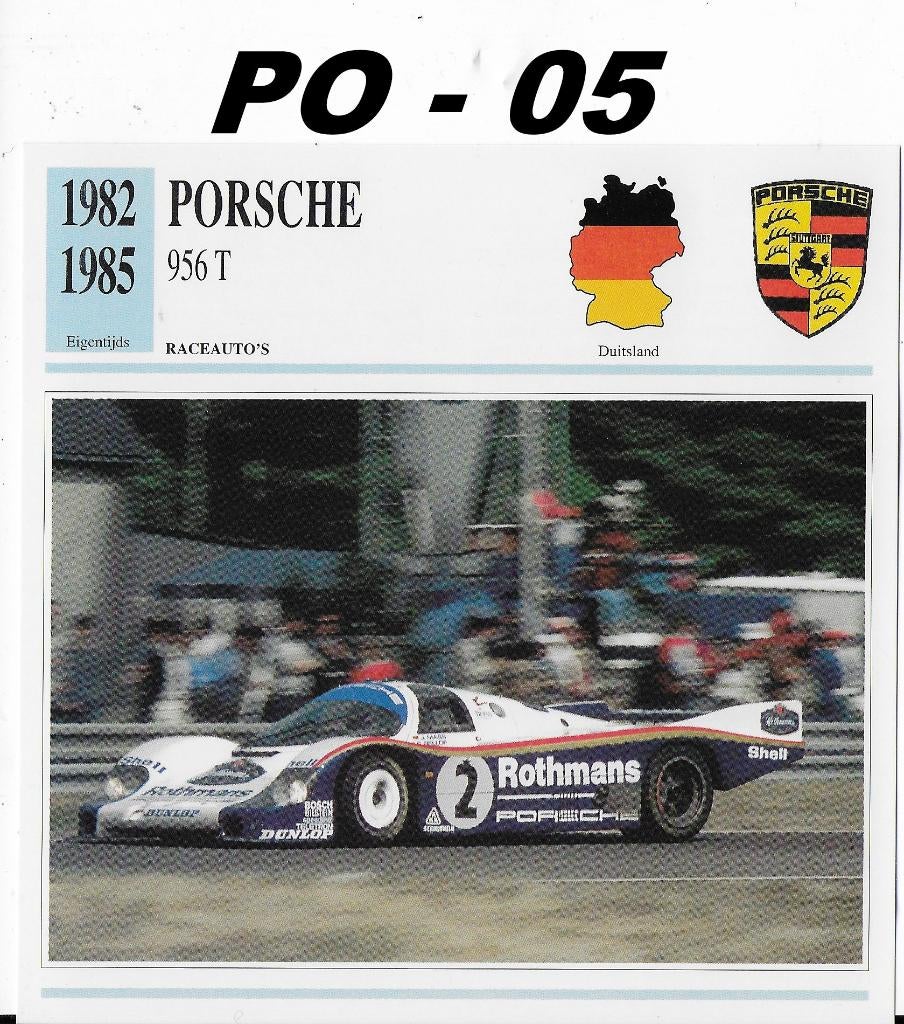Po05 Autokaart Porsche 956 T ( 1982 - 1985 ), Ophalen of Verzenden, Zo goed als nieuw, Auto's