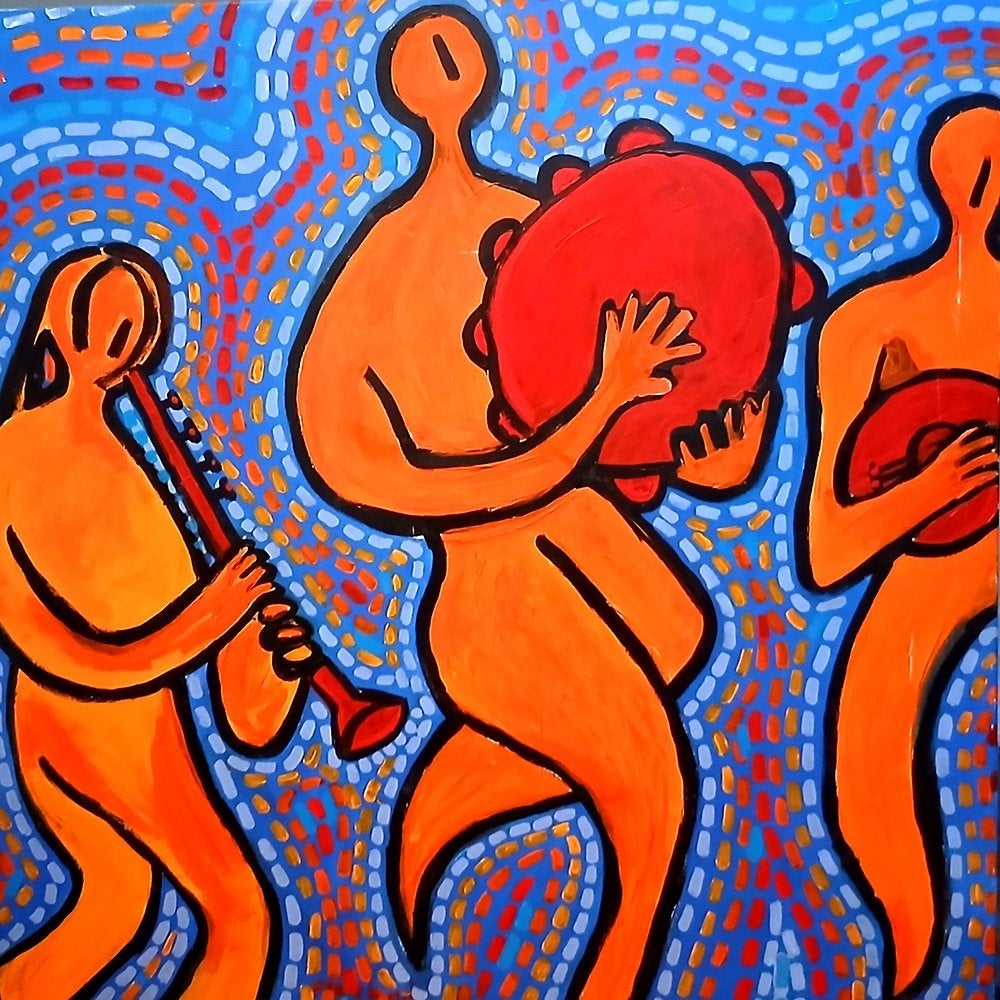 Atelieropruiming – Original decoratief kleurrijk schilderij, Antiek en Kunst, Acrylverf, Ophalen of Verzenden, Muziek, Handgeschilderd