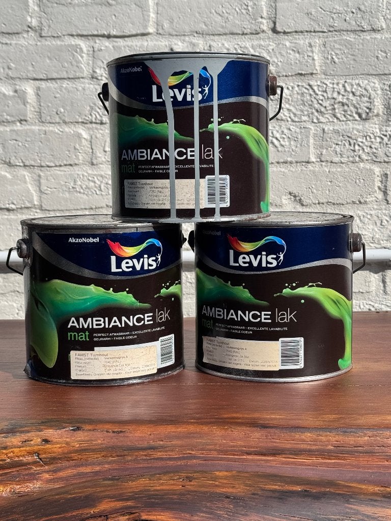 Levis een Ambiance Lak Mat RAL 7042 2x ongeopend + extra pot, Wit, Nieuw, Ophalen of Verzenden, Lak