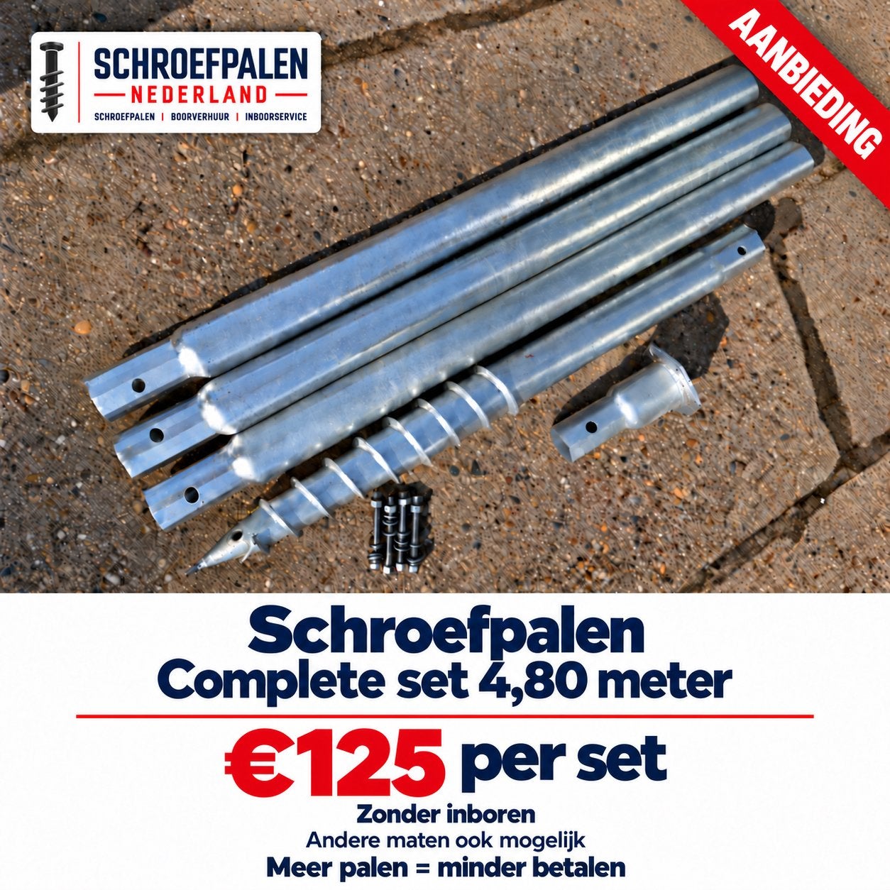 Schroefpalen schroeffundering verlengbaar vanaf €25/meter, Ophalen, Nieuw