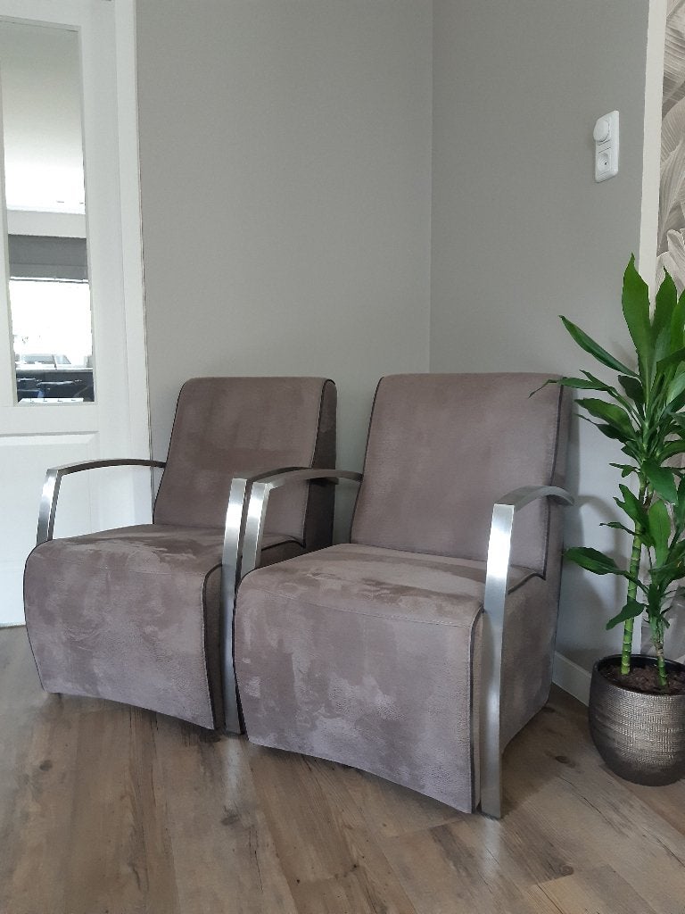 2 moderne fauteuils van microleder, Huis en Inrichting, Fauteuils, Ophalen, 75 tot 100 cm, Zo goed als nieuw, Modern