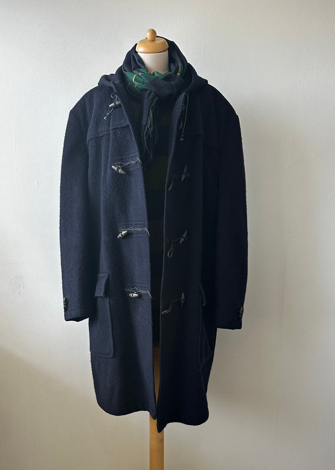 Biesot Leiden vintage wollen duffelcoat - monty coat XXl, Ophalen of Verzenden, Gedragen, Maat 56/58 (XL), Blauw