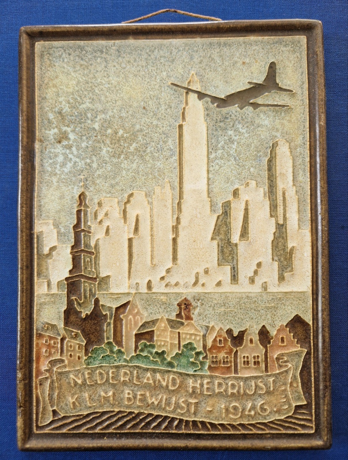 Tegel cloisonné Porceleyne Fles Delft - KLM BEWIJST 1946, Antiek en Kunst, Ophalen of Verzenden