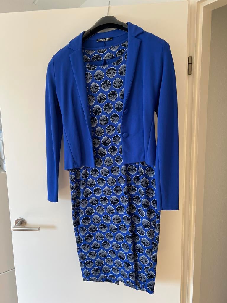 Jurk met blazer van Juffrouw Jansen Amsterdam, Maat 38/40 (M), Blauw, Ophalen of Verzenden, Zo goed als nieuw