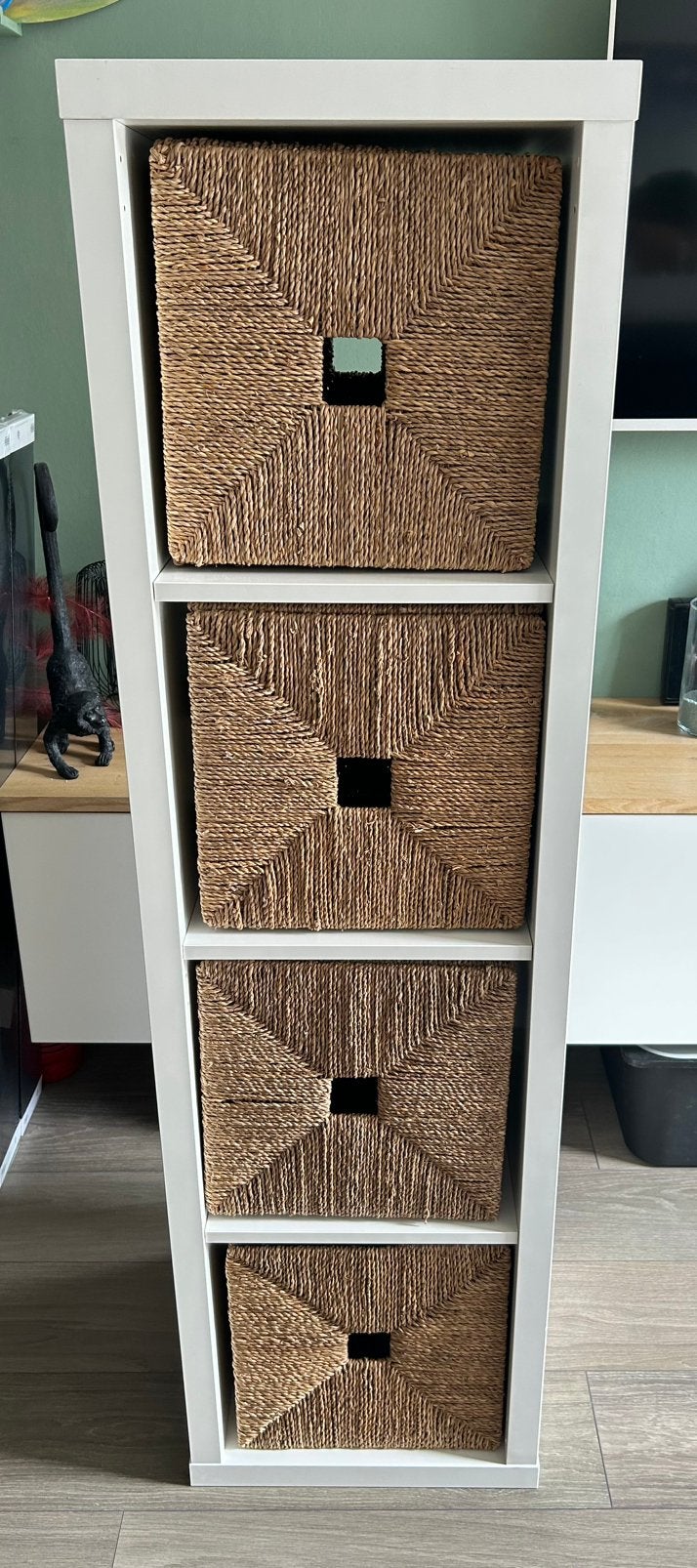 Kallax vakkenkast 1x4 incl manden, Ophalen, Gebruikt, 50 tot 100 cm, Kallax vakkenkast