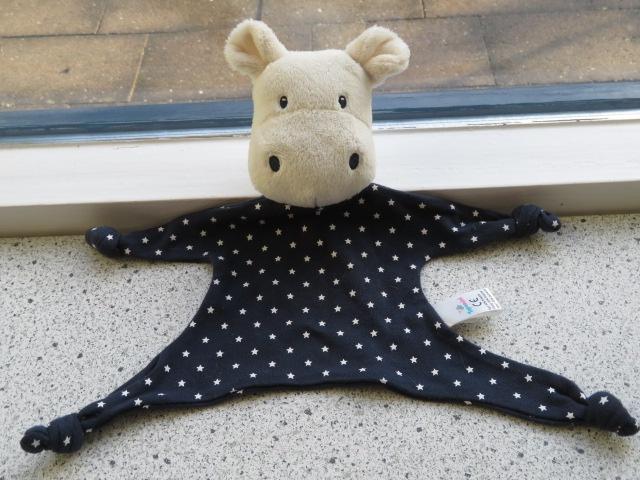 Knuffeldoek koe paard beer merk Topo Mini Topomini donker, Kinderen en Baby's, Ophalen of Verzenden, Zo goed als nieuw, Beer, Wasbaar