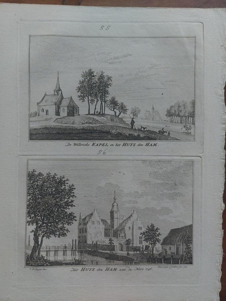 55-56 / De Willersche Kapel Huis Den Ham Gravure uit 1792, Antiek en Kunst, Ophalen of Verzenden