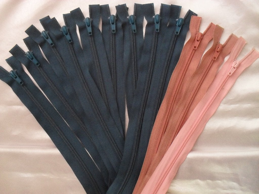 vintage deelbare ritsen jeans blauw en oud rose 50 cm.lang, Ophalen of Verzenden, Rits of Sluiting
