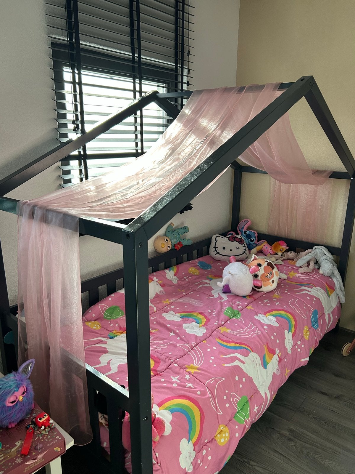 Eenpersoons kinderbed (huisbed) - Zonder matras, Ophalen, 85 tot 100 cm, Gebruikt, Lattenbodem
