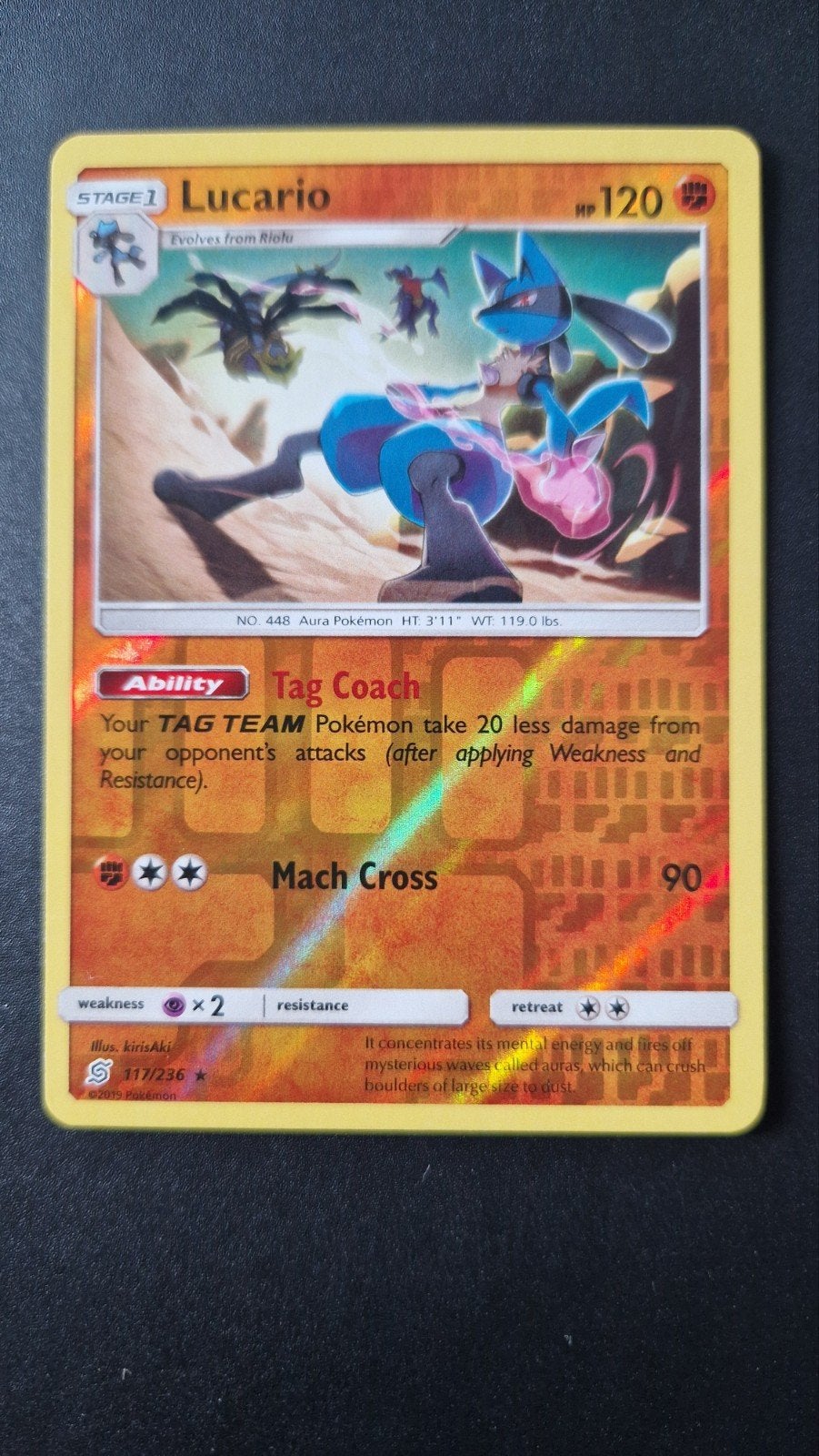 Lucario reverse holo 117/236 Sun&Moon Unified Minds Pokemon, Hobby en Vrije tijd, Verzamelkaartspellen | Pokémon, Ophalen of Verzenden