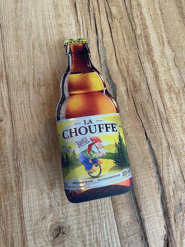 Reclamebord Chouffe bierfles groot, aluminium, afm 10x25 cm, Ophalen of Verzenden, Nieuw, Reclamebord