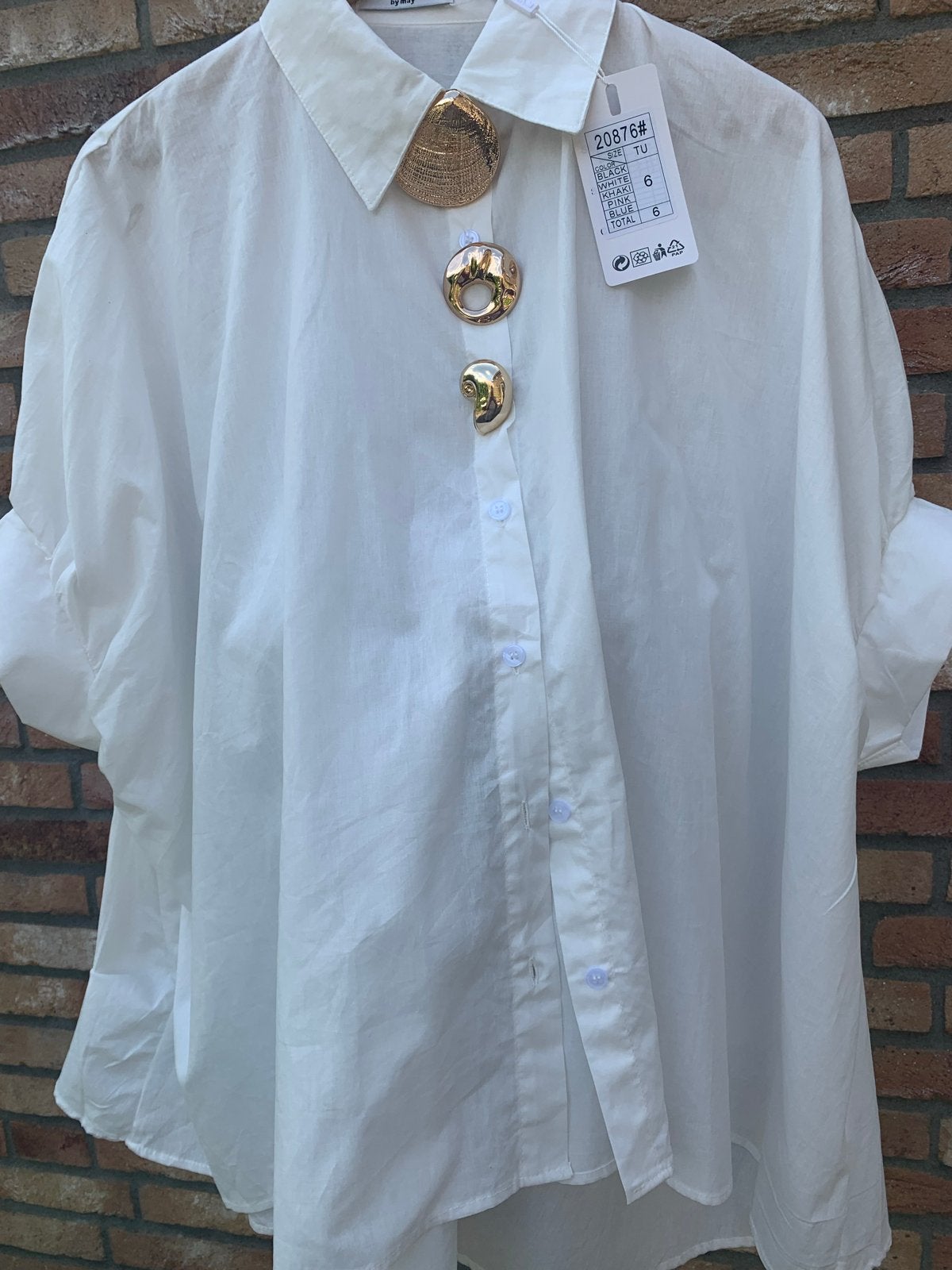 Aparte blouse met knopen - Maat 46/48, Elsa m, Wit, Maat 46/48 (XL) of groter, Nieuw