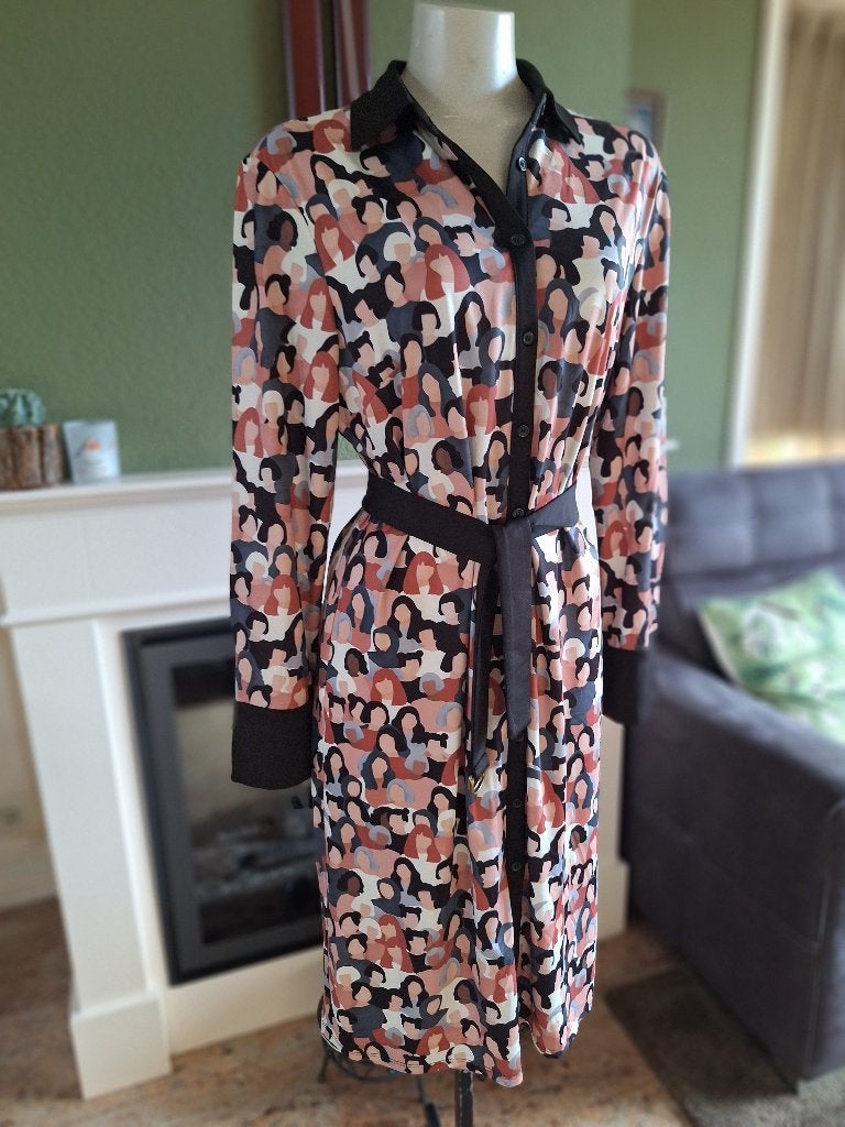 K-design gezichten jurk mensen vrouwen XL zwart oranje crème, K-design, Verzenden, Zwart, Maat 46/48 (XL) of groter