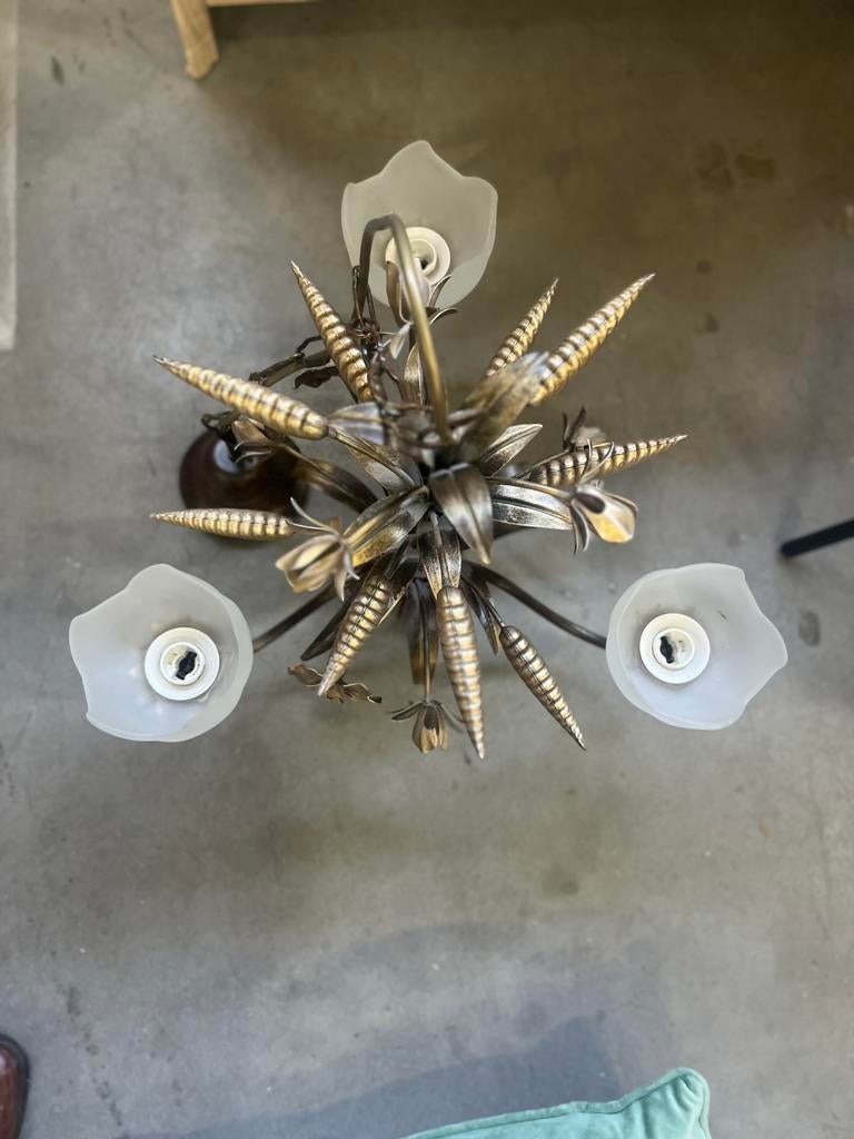 Vintage Hollywood Regency lamp set vloer + hang, Antiek en Kunst, Ophalen, Koper of Brons