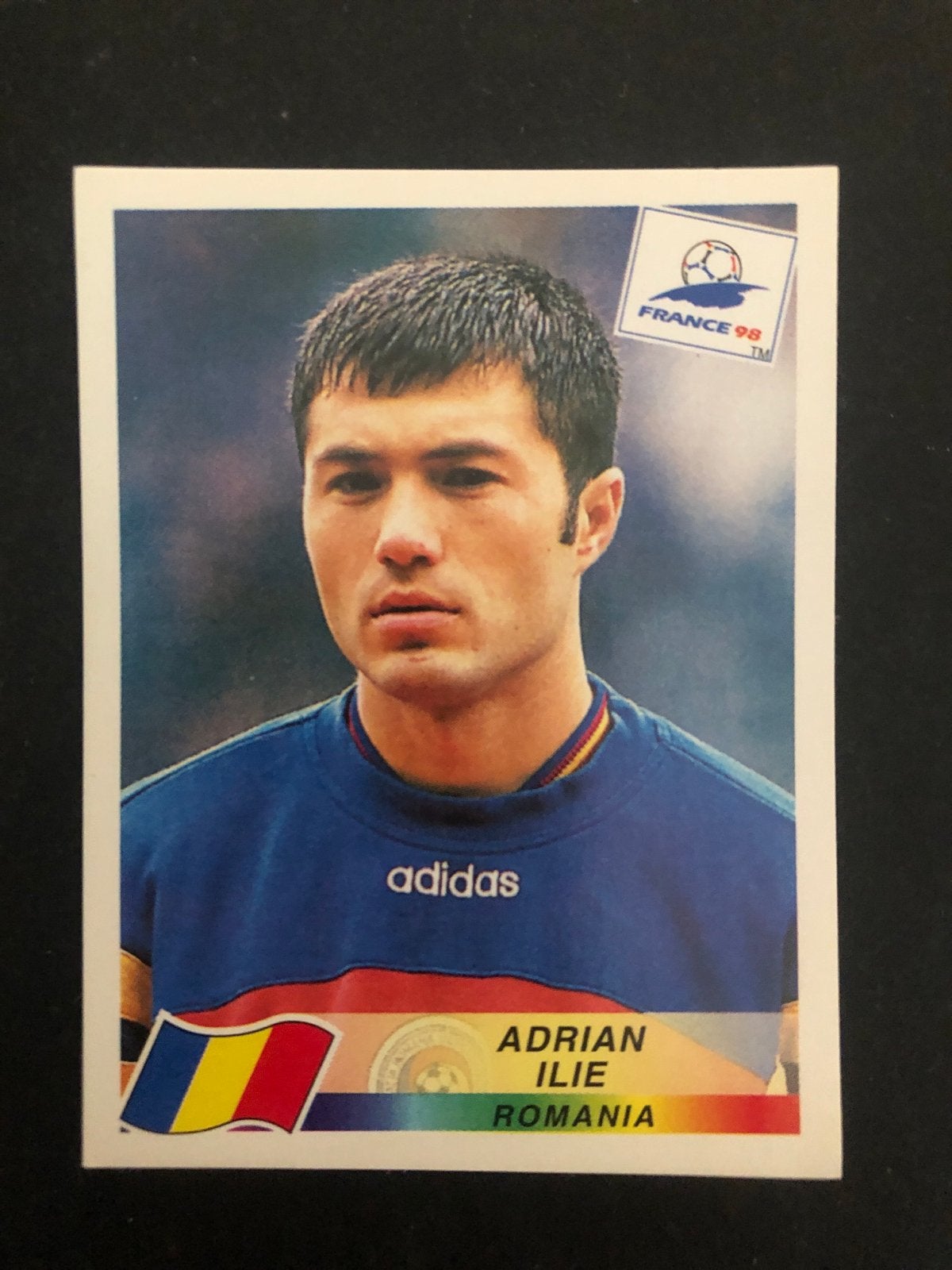 Panini France 98 Adrian Ilie Roemenië Voetbalplaatje, Ophalen of Verzenden, Zo goed als nieuw, Buitenlandse clubs, Poster, Plaatje of Sticker