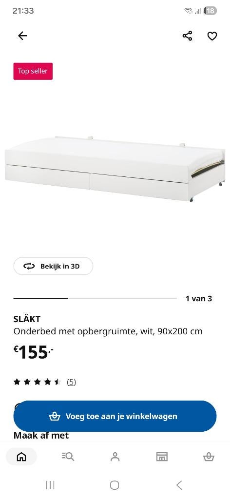 Witte onderbed van ikea, Ophalen, Eenpersoons, Wit, Zo goed als nieuw
