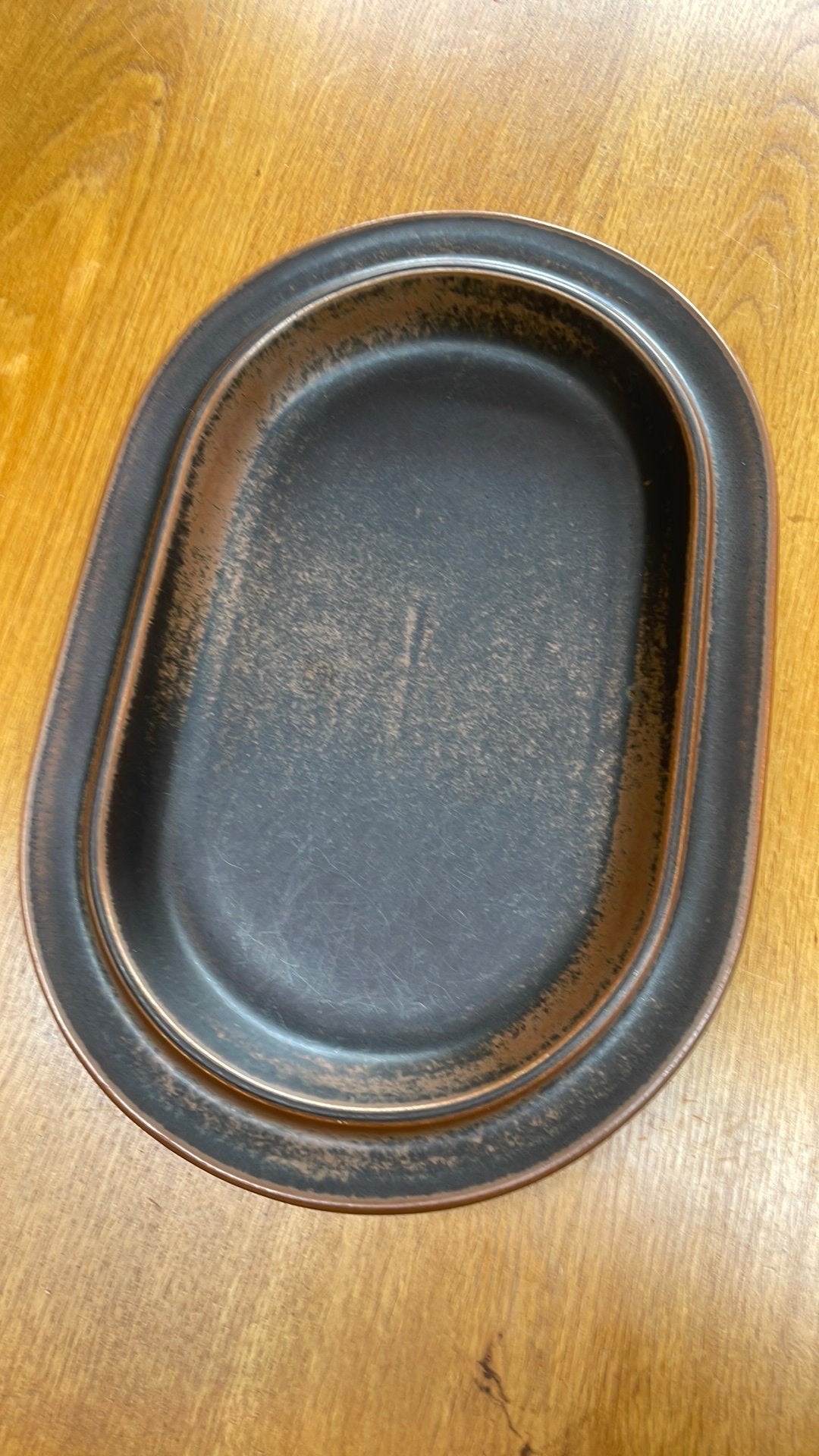 Vintage Arabia Ruska ovale schaal, aardewerk, bruin/zwart, Huis en Inrichting, Gebruikt, Vintage, Ophalen of Verzenden, Schaal of Schalen