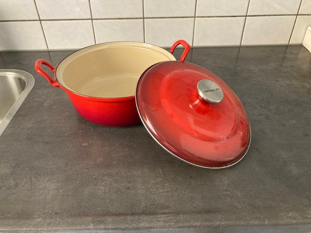 Braadpan,   Le Creuset, Huis en Inrichting, Keuken | Potten en Pannen, Ophalen, Le Creuset, Zo goed als nieuw, Met deksel