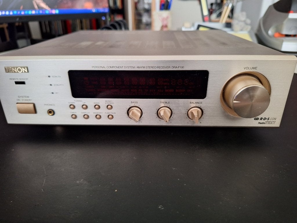 Denon personal system AM-FM stereo receiver DRA-F100, Zo goed als nieuw, Denon, Tuner of Radio, Losse componenten
